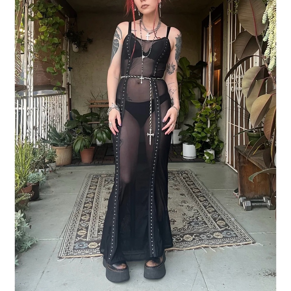 Tunnel Vision Black Sheer Maxi Dress w/ Hook-and-Eye Closures